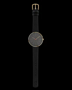 ARNE JACOBSEN BANKERS 34 MM GRÅ MED SORT LÆDER - 53109-1601G