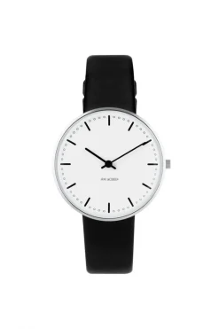 ARNE JACOBSEN CITY HALL DAME UR MED SORT LÆDERREM 34MM - 53201-1601