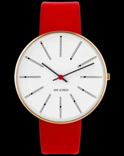 ARNE JACOBSEN UR BANKERS MED RØD LÆDERREM 40MM - 53108-2003G