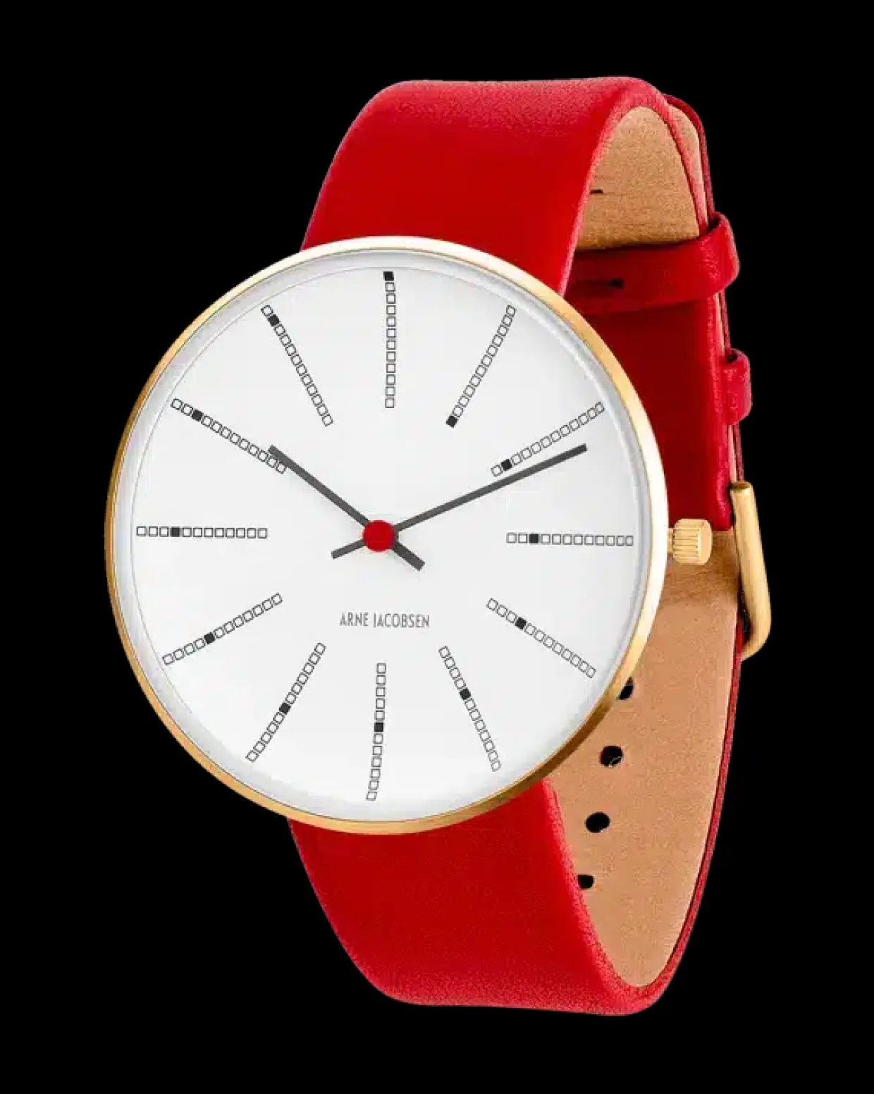 ARNE JACOBSEN UR BANKERS MED RØD LÆDERREM 40MM - 53108-2003G