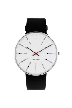 ARNE JACONSEN BANKERS UR MED SORT LÆDERREM - 43440