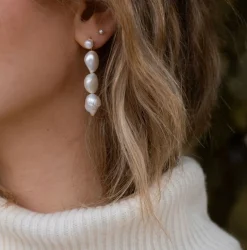 BYBIEHL AURA GRANDE SHOW ØRERINGE FORGYLDT SØLV MED PERLER - 4-1512-GP