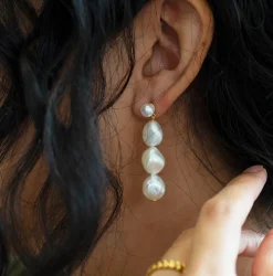 BYBIEHL AURA GRANDE SHOW ØRERINGE FORGYLDT SØLV MED PERLER - 4-1512-GP