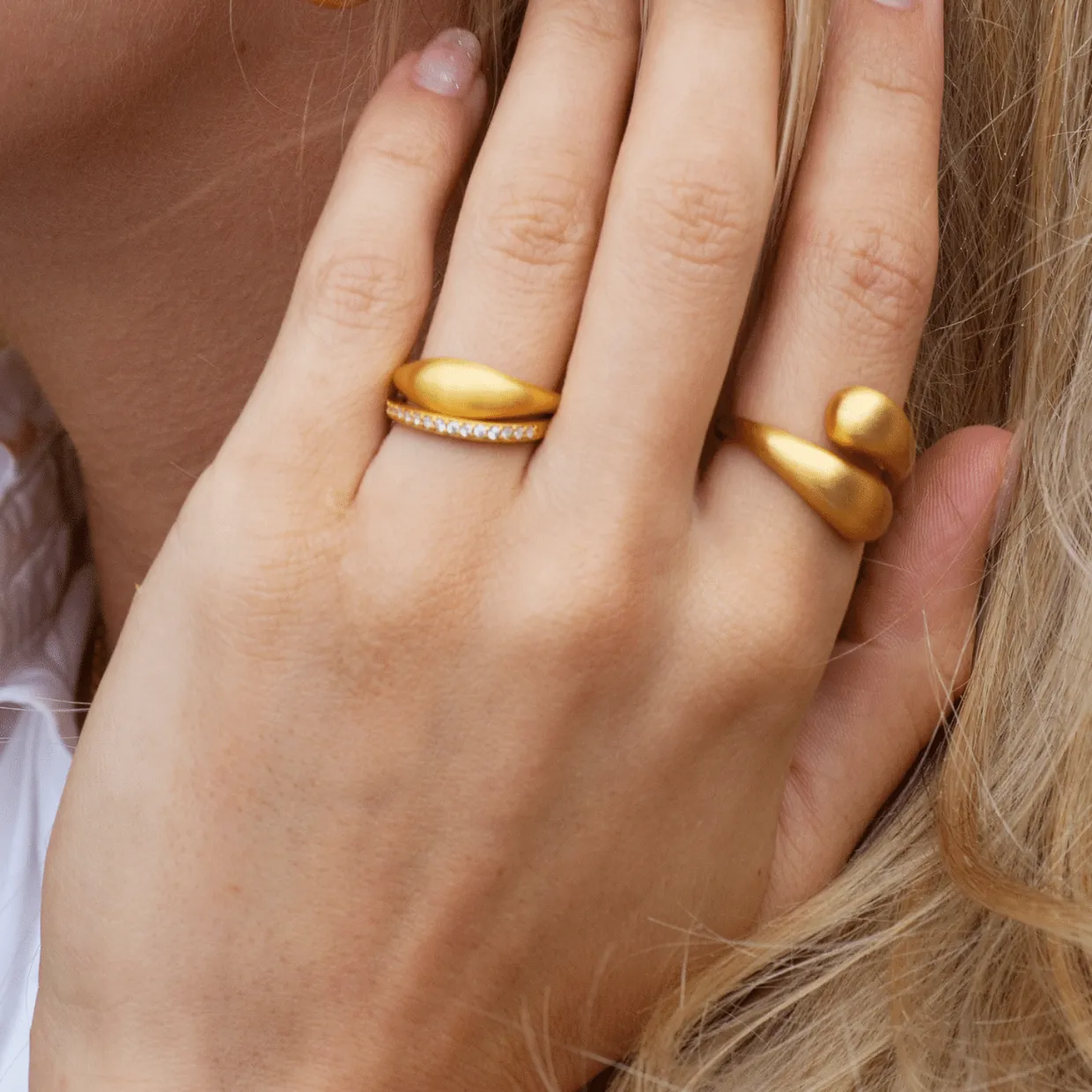 BYBIEHL RING SØLV FORGYLDT OCEAN FLOW DUO - 5-4206-GP