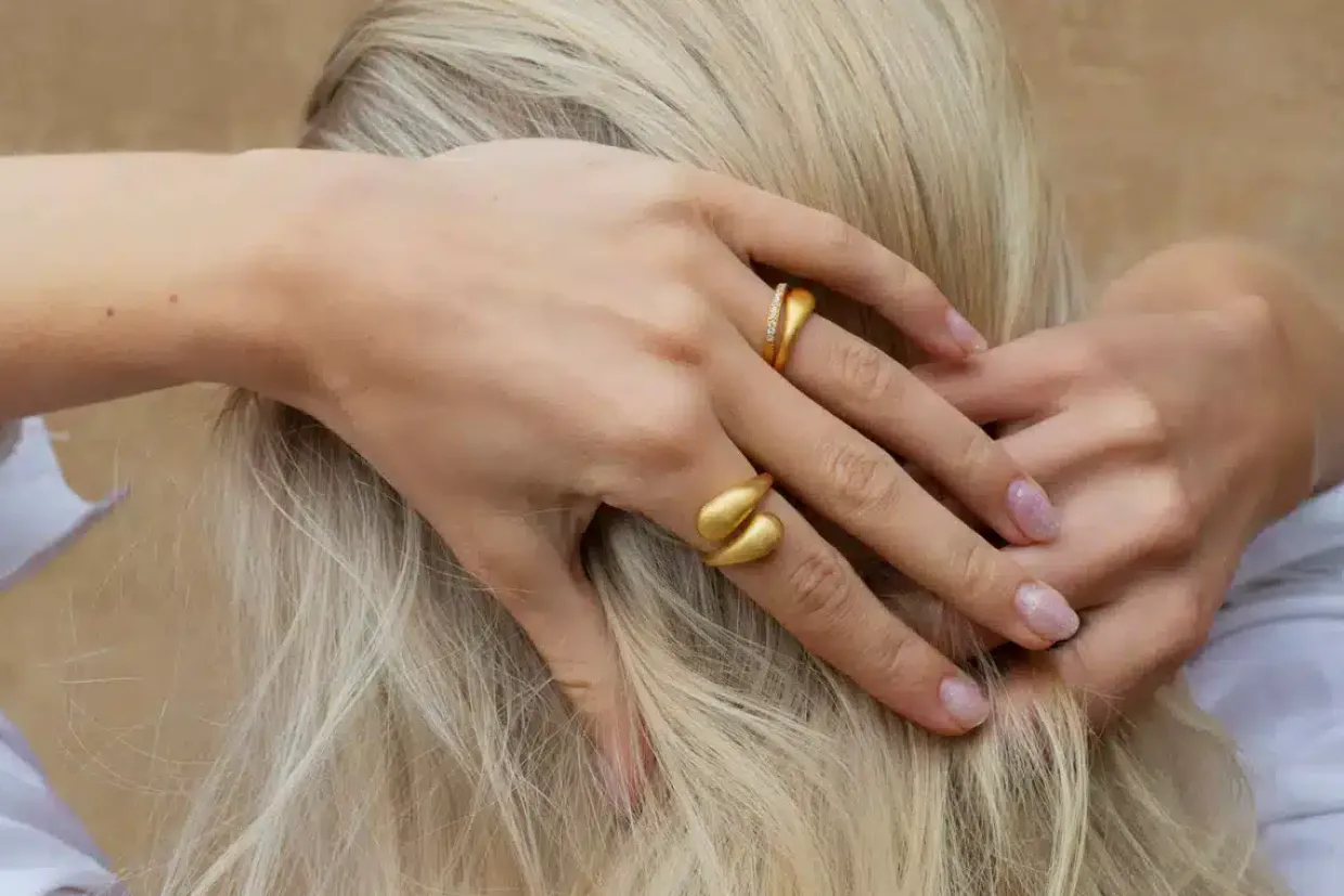 BYBIEHL RING SØLV FORGYLDT OCEAN FLOW DUO - 5-4206-GP