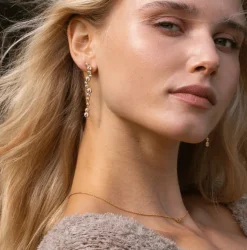 BYBIEHL STARDUST ØRERINGE SØLV FORGYLDT MED ZIRKONIA LANG - 4-4603a-GP