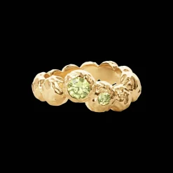 CAMILLE BRINCH LARGE WARY DOTS RING I FORGYLDT SØLV MED LYSGRØN ÆDELSTEN - LWDR-FG