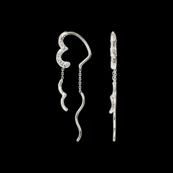 CAMILLE BRINCH WAVY SPARKLY HEART EARLINES ØRERINGE I SØLV - WSPHE