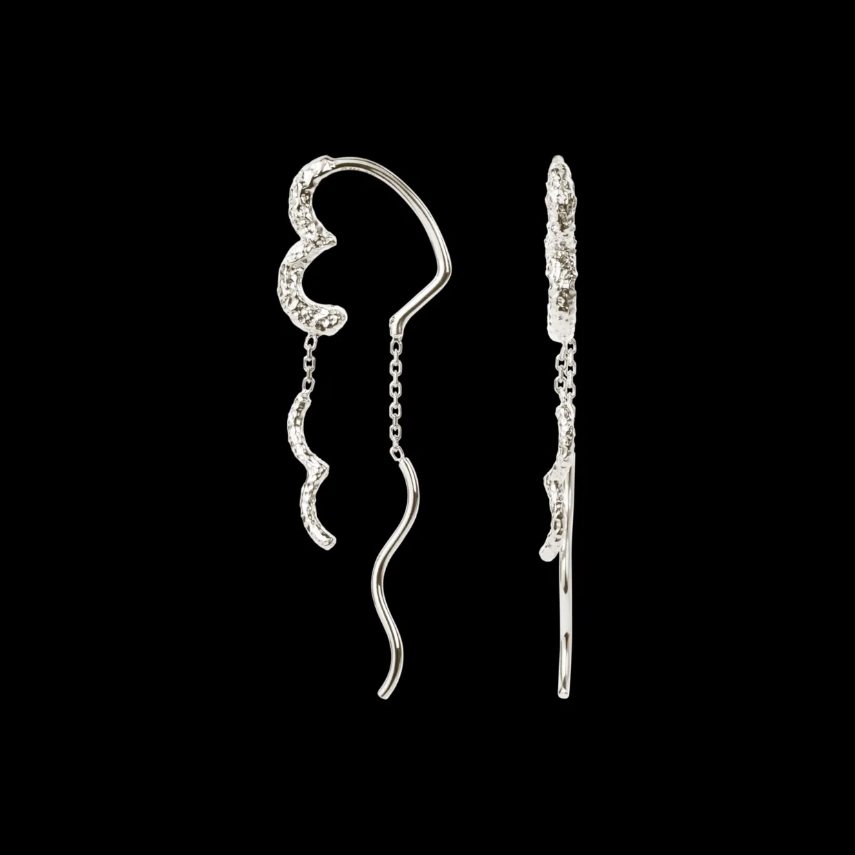 CAMILLE BRINCH WAVY SPARKLY HEART EARLINES ØRERINGE I SØLV - WSPHE