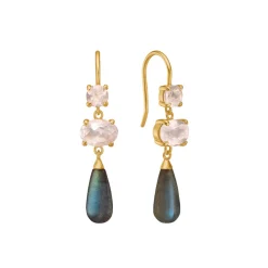 CARRÉ GEM CANDY ØRERINGE SØLV FORGYLDT MED ROSA QUARTZ OG LABADORIT - FH 4375 RQ-LB
