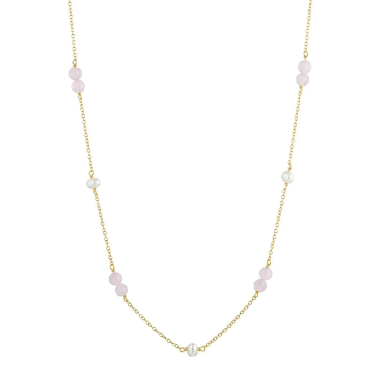 CARRÈ GEM CANDY SØLV FORGYLDT HALSKÆDE MED PERLE OG ROSA KVARTS - FC 4316 BIRQ 35+2,5+2,5