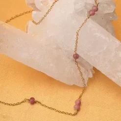 CARRÈ HALSKÆDE SØLV FORGYLDT MED PINK TURMALIN - FC 4335 TRP 38+2,5+2,5CM