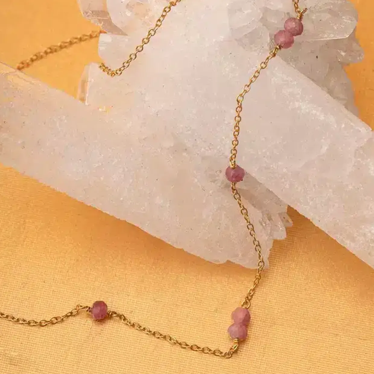 CARRÈ HALSKÆDE SØLV FORGYLDT MED PINK TURMALIN - FC 4335 TRP 38+2,5+2,5CM