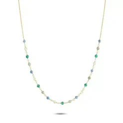 CARRÈ HALSKÆDE SØLV FORGYLDT MED MIX STEN - FC 4262 KYLBGRC 40+2+2