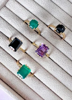 CARRÈ MIDTNIGHT SØLV FORGYLDD RING MED SORT ONYX - FR 4488 BA