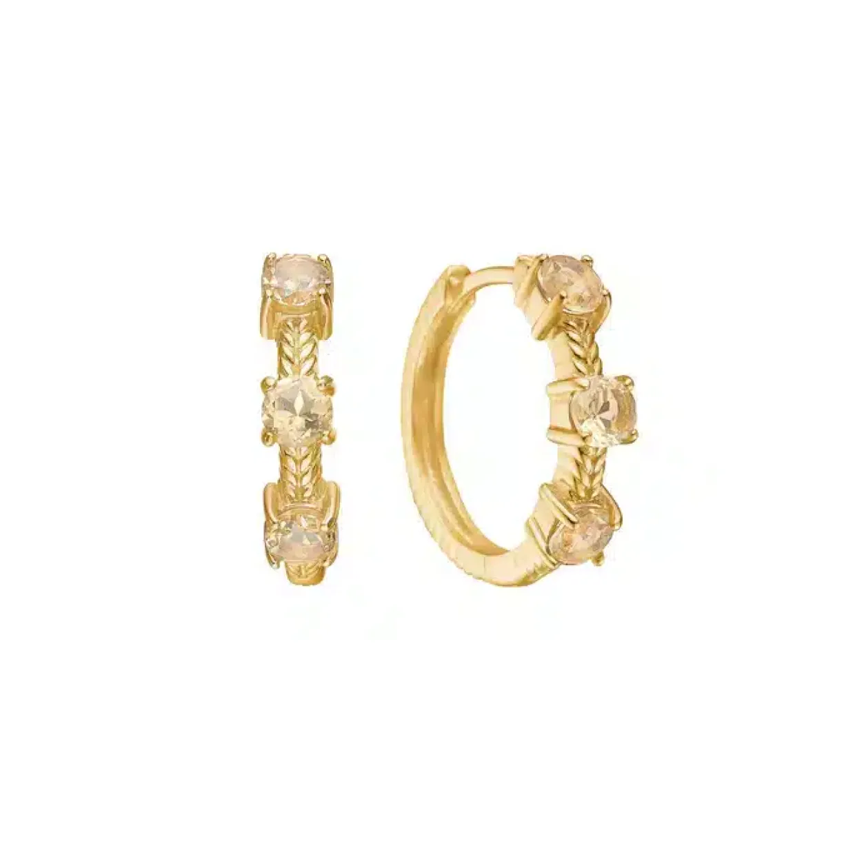 CARRÉ OLALLA ØRERINGE SØLV FORGYLDT HOOP MED CHAMPAGNE FARVET KVARTS - FH 4439 CHQ