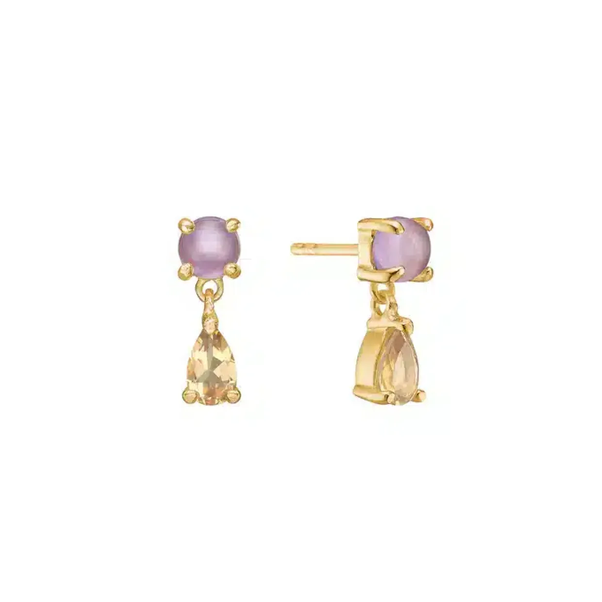 CARRÉ OLALLA SØLV FORGYLDT ØRERINGE AMETYST OG CHAMPAGNE KVARTS - FS 4444 AMCHQ