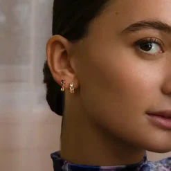 CARRÉ OLALLA SØLV FORGYLDT ØRERINGE AMETYST OG CHAMPAGNE KVARTS - FS 4444 AMCHQ