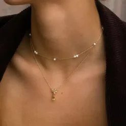 CARRÉ OLALLA SØLV FORGYLDT HALSKÆDE CHAMPAGNE KVARTS - FC 4438 CHQ 39+2,5+2,5CM