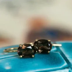 CARRÉ PASHA ØRERINGE SØLV FORGYLDT MED RØGKVARTS - FH 4371 ST