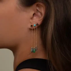 CARRÉ PASHA ØRERINGE SØLV FORGULDT MED TURKIS/GRØN AGAT - FS 4412 TQGR