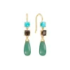 CARRÉ PASHA SØLV FORGYLDT ØRERINGE MED TYRKIS, RØGKVARTS OG GRØN AGAT - FH 4410 TQSTGR