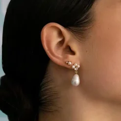 CARRÈ REEF ØRERINGE SØLV FORGYLDT MED PERLER - FS 4465 BI-BI