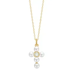 CARRÉ REEF SØLV FORGYLDT VEDHÆNG KORS MED PERLER OG PRASIOLIT - FL 4461 PRSBI