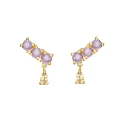 CARRÉ ØRERINGE SØLV FORGYLDT MED AMETYST OG CHAMPANGE KVARTS - FS 4449 AMCHQ