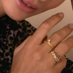 CARRÉ RING SØLV FORGYLDT MED CHAMPAGNE KVARTS - FR 4450 CH