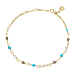 CARRÉ SØLV FORGYLDT ARMBÅND MED TURKIS, RØG KVARTS OG LABRADORIT - FB 4456 TQSTLB