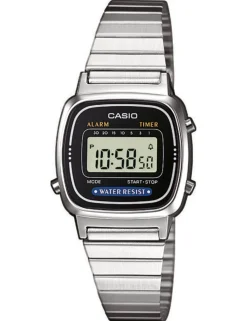 CASIO UR LILLE RETRO STÅL SORT SKIVE MED LÆNKE - LA670WEA-1EF