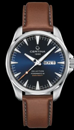 CERTINA DS ACTION POWERMATIC 80 BLÅ SKIVE BRUN LÆDERREM - C0324301604100