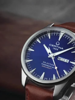 CERTINA DS ACTION POWERMATIC 80 BLÅ SKIVE BRUN LÆDERREM - C0324301604100