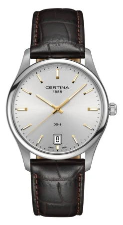 CERTINA DS-4 HERRE LYS SKIVE MED MØRKE BRUN LÆDERREM