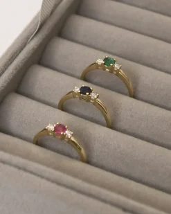 CHRISTOFFERSEN JEWELLERY RING 14 KARAT GULD MED BLÅ SAFIR OG 0,11 CARAT BRILLANTER – 5000490-SA