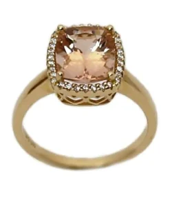 CHRISTOFFERSEN JEWELLERY ROSET RING 14 KARAT GULD MED MORGANIT OG 0,115 CARAT BRILLANTER - 5070957-53