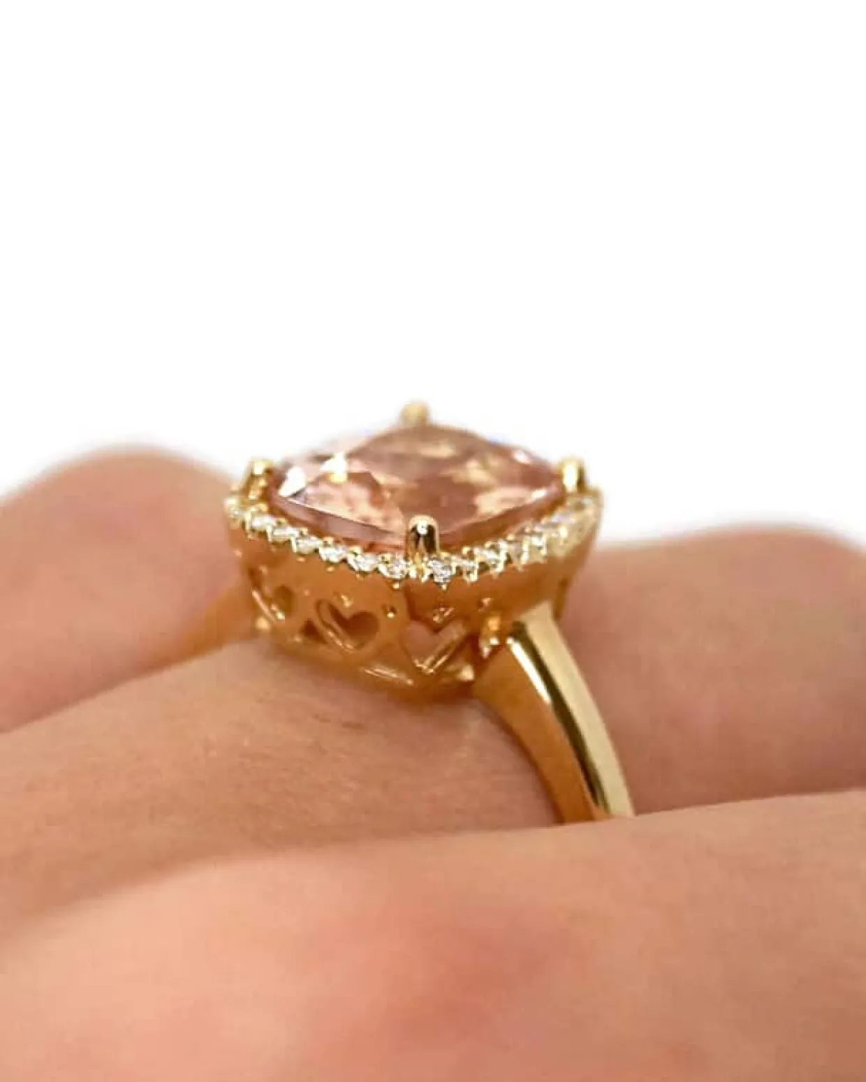 CHRISTOFFERSEN JEWELLERY ROSET RING 14 KARAT GULD MED MORGANIT OG 0,115 CARAT BRILLANTER - 5070957-53