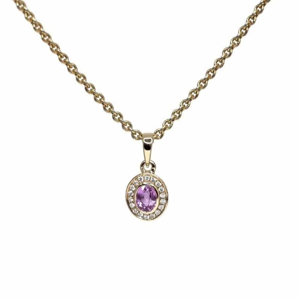 CHRISTOFFERSEN JEWELLERY VEDHÆNG 14 KARAT GULD MED PINK SAFIR OG BRILLANTER - 4070104-43