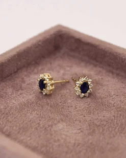 CHRISTOFFERSEN JEWELLERY ROSÉT ØRESTIKKER 14 KARAT GULD MED SAFIR OG BRILLANTER - 3070256G-SA