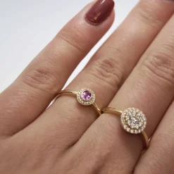 CHRISTOFFERSEN JEWELLERY RING 14 KARAT MED PINK SAFIR OG BRILLANTER - 5070104-43