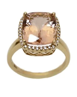 CHRISTOFFERSEN JEWELLERY ROSET RING 14 KARAT GULD MED MORGANIT OG 0,136 CARAT BRILLANTER - 5070956-53