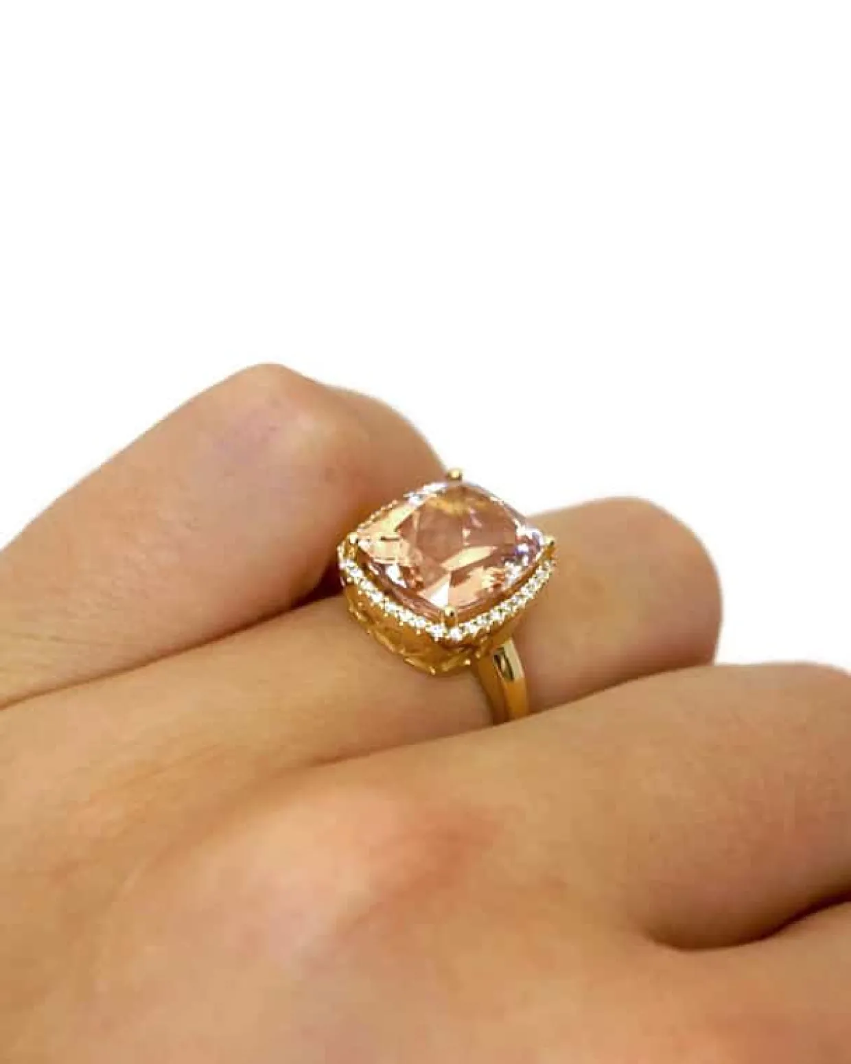 CHRISTOFFERSEN JEWELLERY ROSET RING 14 KARAT GULD MED MORGANIT OG 0,136 CARAT BRILLANTER - 5070956-53