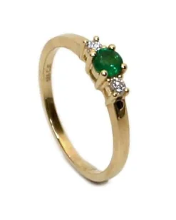 CHRISTOFFERSEN JEWELLERY RING 14 KARAT GULD MED GRØN SMARAGD OG 0,11 CARAT BRILLANTER - 5000490-SM