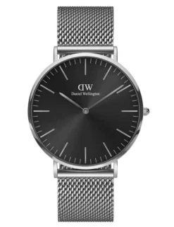 DANIEL WELLINGTON UR I STÅL MED MESHLÆNKE SORT BAGGRUND 40MM - DW00100629