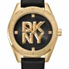 DKNY CHAMBERS MIDI UR DAME GULD FARVET MED SORT LÆDERREM - DK1L016L0025