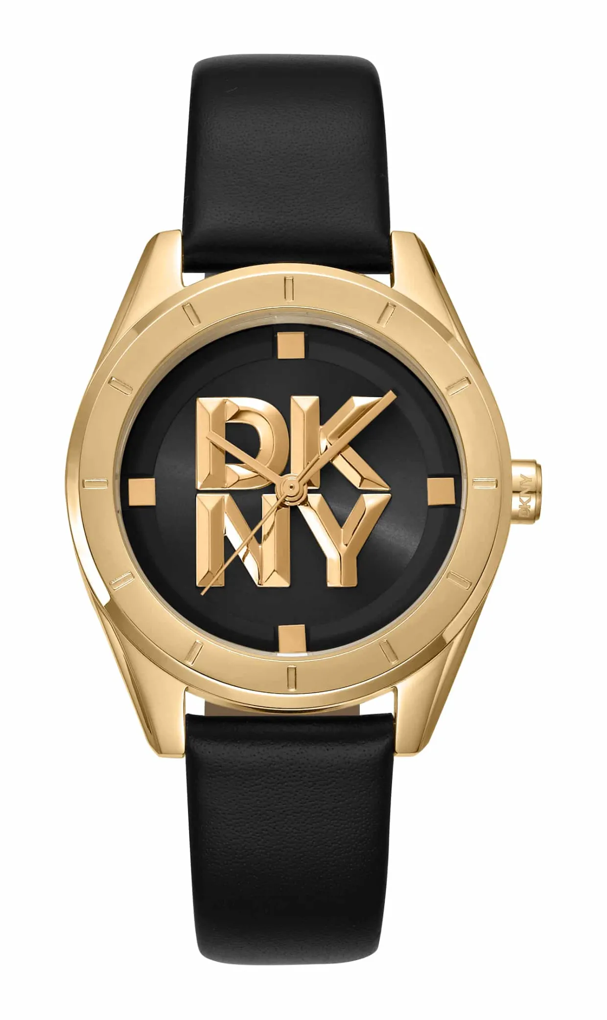 DKNY CHAMBERS MIDI UR DAME GULD FARVET MED SORT LÆDERREM - DK1L016L0025