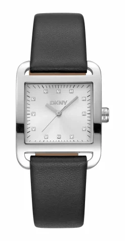 DKNY CITY MIDI UR DAME STÅL MED SORT LÆDERREM - DK1L004L0015