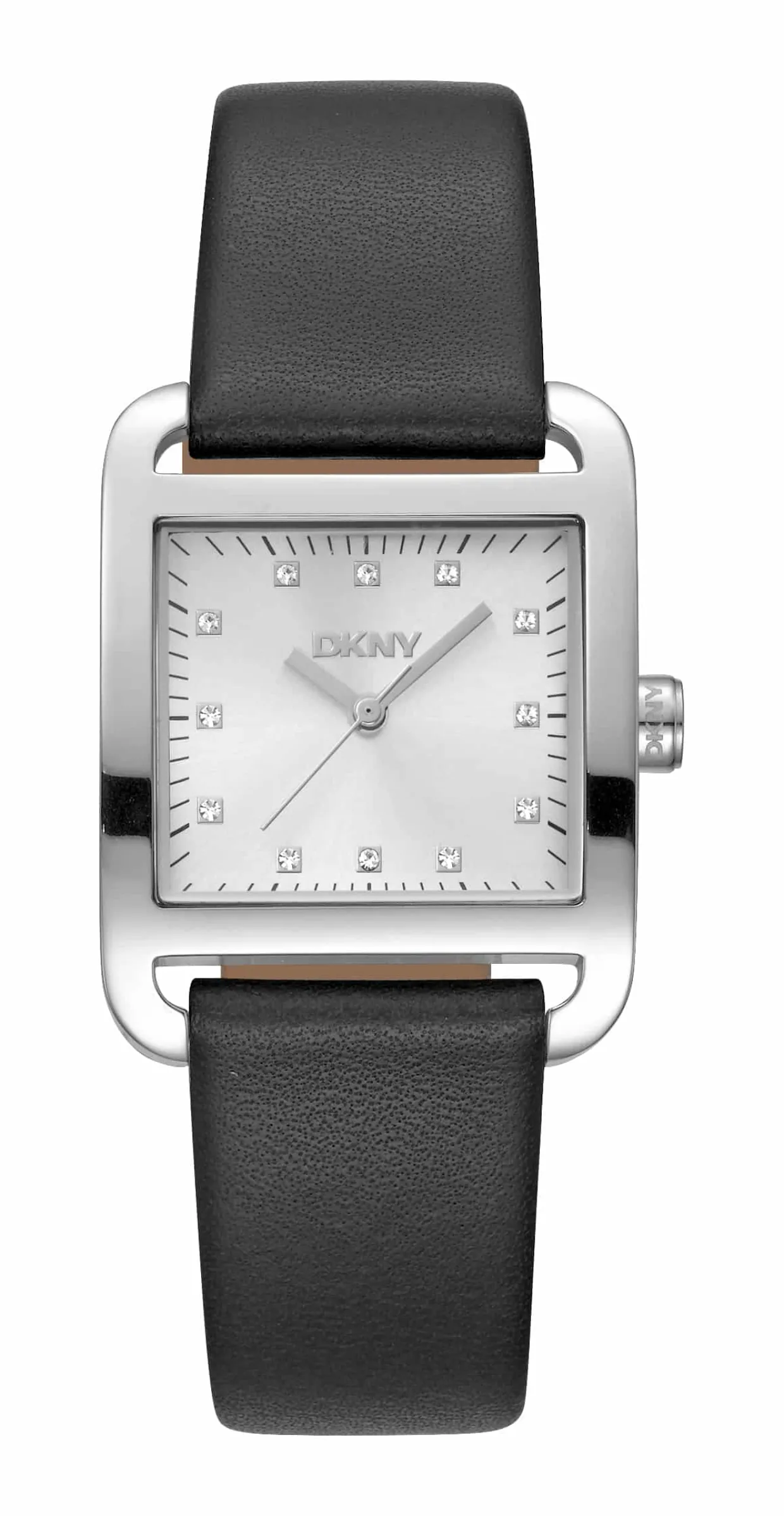 DKNY CITY MIDI UR DAME STÅL MED SORT LÆDERREM - DK1L004L0015