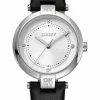 DKNY ESSENTIAL MINI UR DAME STÅL MED SORT LÆDERREM - DK1L043L0015